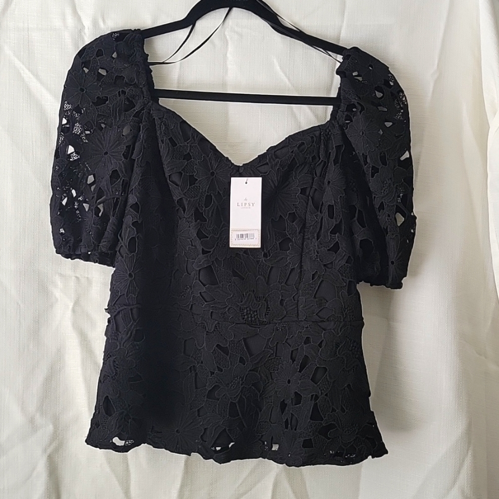 Lipsy London Peplum Puff Sleeve Top NWT
